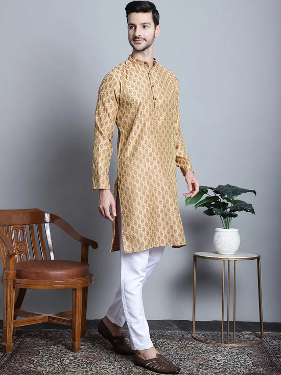 Men Yellow Woven Design Kurtas-KO-5003Yellow