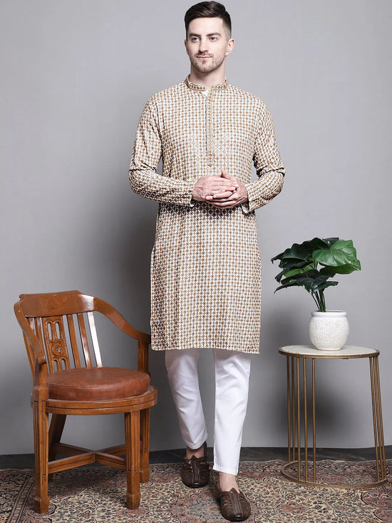 Sequin Embroidered Pure Cotton Kurtas-KO-5005Cream