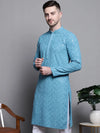 Sequin Embroidered Pure Cotton Kurtas-KO-5006Blue