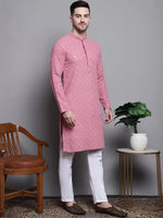 Sequin Embroidered Pure Cotton Kurtas-KO-5006Coral