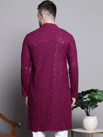 Sequin Embroidered Pure Cotton Kurtas-KO-5006Purple