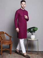 Sequin Embroidered Pure Cotton Kurtas-KO-5006Purple