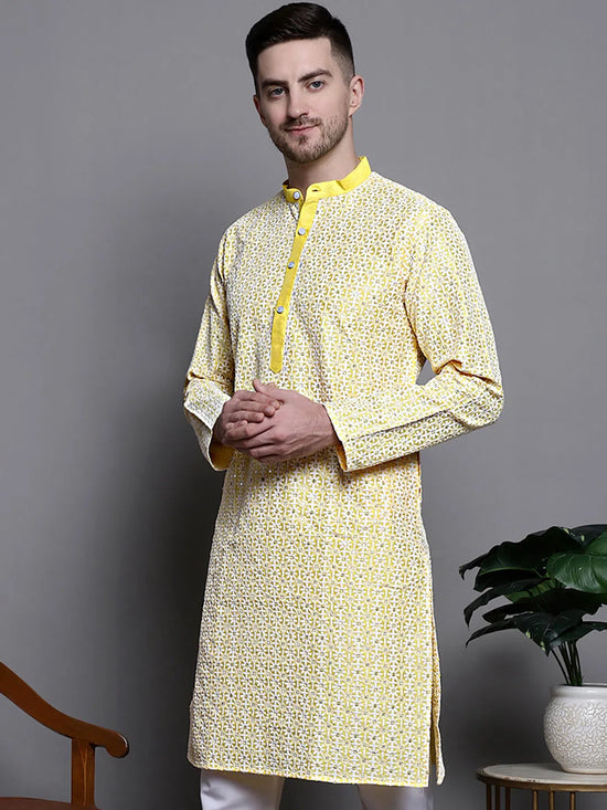 Sequin Embroidered Silk Blend Kurtas-KO-5007Yellow