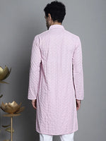 Men's Chikankari Embroidered and Sequence Kurtas-KO-5011Magenta