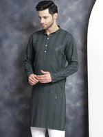 Men's Sequins Chikankari Embroidered Kurtas-KO-5015Grey