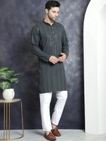 Men's Sequins Chikankari Embroidered Kurtas-KO-5015Grey