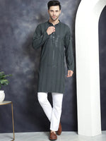 Men's Sequins Chikankari Embroidered Kurtas-KO-5015Grey