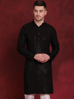 Sequins Chikankari Kurtas for Mens-KO-5018Black