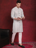 Sequin Chikankari Front Open Kurtas-KO-5029Sky