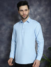 Men's Light Blue Solid Short Kurtas-KO-5037Light-Blue