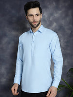 Men's Light Blue Solid Short Kurtas-KO-5037Light-Blue