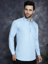 Men's Light Blue Solid Short Kurtas-KO-5037Light-Blue