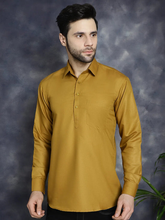 Men's Mustard Solid Short Kurtas-KO-5037Mustard