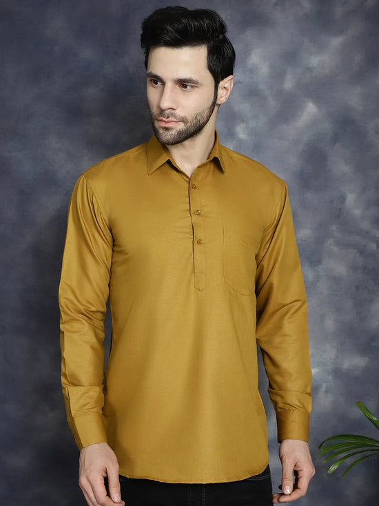 Men's Mustard Solid Short Kurtas-KO-5037Mustard