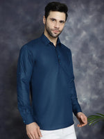 Men's Teal Blue Solid Short Kurtas-KO-5037Teal