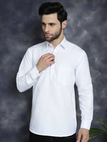 Men's White Solid Short Kurtas-KO-5037White