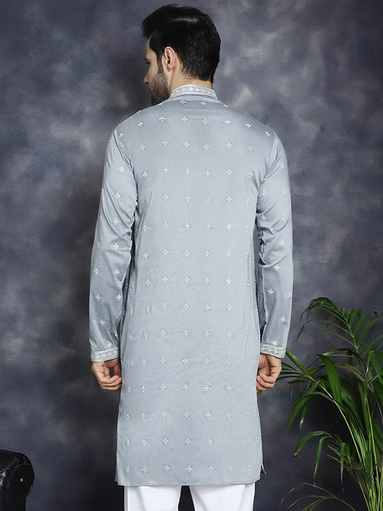 Men's Sequins Embroidered Kurtas-KO-5038Grey