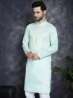 Men's Chikankari Embroidered Kurtas-KO-5039Sky