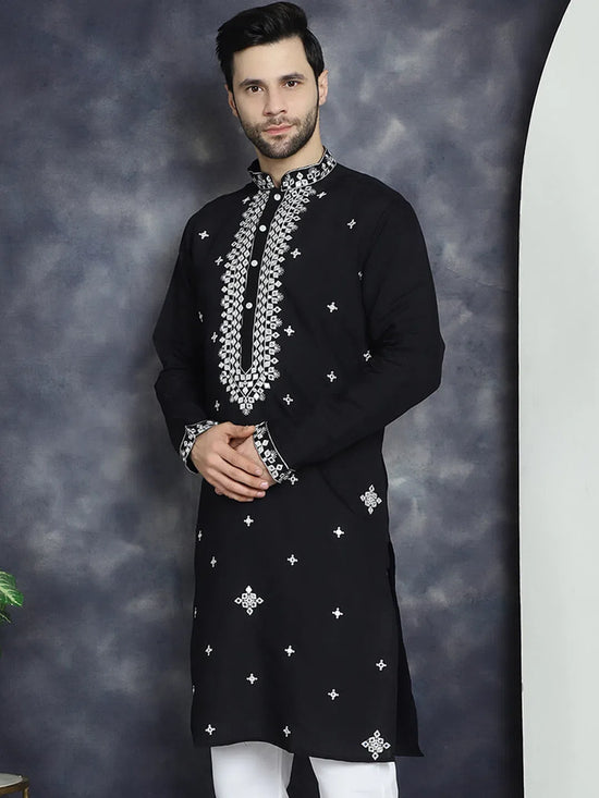 Men's Embroidered Kurtas-KO-5045Black