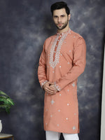 Men's Embroidered Kurtas-KO-5045Peach