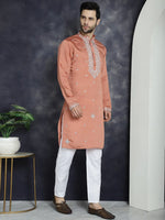 Men's Embroidered Kurtas-KO-5045Peach