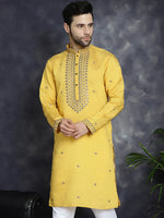 Men's Sequins Embroidered Kurtas-KO-5046Yellow