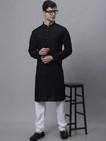 Men's Black Embroiderd Kurtas-KO-640Black