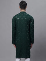 Men's Olive Green Embroidered Mirror Work Kurtas-KO-646Olive