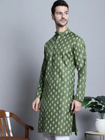 Men's Cotton Floral printed kurtas-KO-650Olive