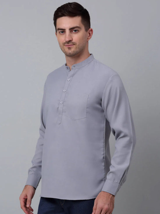 Men's Black Solid Short Kurtas-KO-677Light-Grey