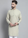 Men Beige Chikankari Embroidered and Sequence Kurtas-KO-678Beige