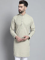 Men Beige Chikankari Embroidered and Sequence Kurtas-KO-678Beige