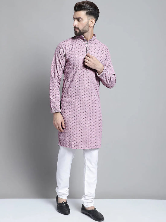 Men Purple Chikankari Embroidered and Sequence Kurtas-KO-678Light-Purple