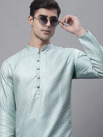 Men Ethnic Sky Blue Woven Design Kurtas-KO-681Sky