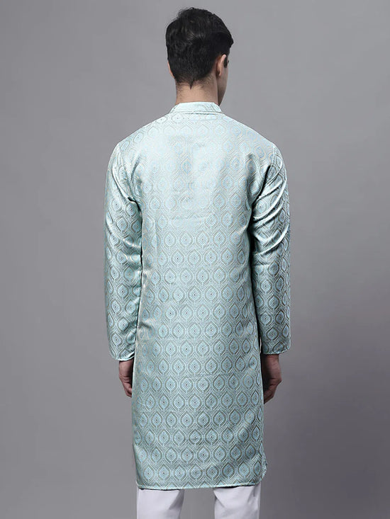 Men Ethnic Sky Blue Woven Design Kurtas-KO-681Sky