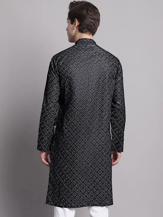 Men's Black Printed Pure Cotton Kurta-KO-687Black