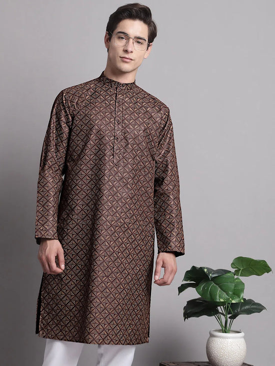 Men's Coffee Brown Printed Pure Cotton Kurta-KO-687Coffee