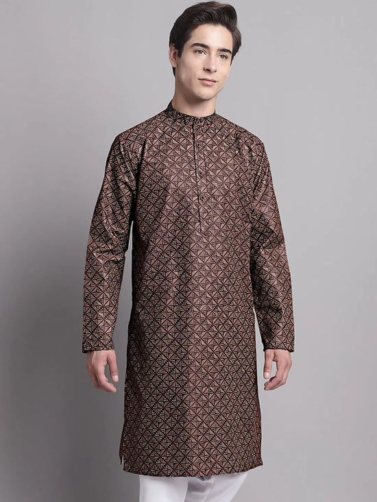 Men's Coffee Brown Printed Pure Cotton Kurta-KO-687Coffee