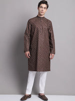 Men's Coffee Brown Printed Pure Cotton Kurta-KO-687Coffee