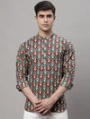 Men's Blue and Maroon Ikkat Printed Short Kurtas-KO-688Teal