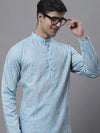 Men's Sky Blue and Multi Coloured Embroidered Straight Kurtas-KO-689Sky