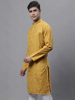 Men's Mustard Embroidered Straight Kurtas-KO-690Mustard