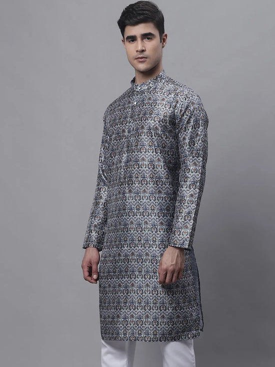 Men's Silver Digital Printed Kurtas-KO-691Silver