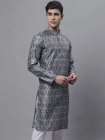 Men's Silver Digital Printed Kurtas-KO-691Silver