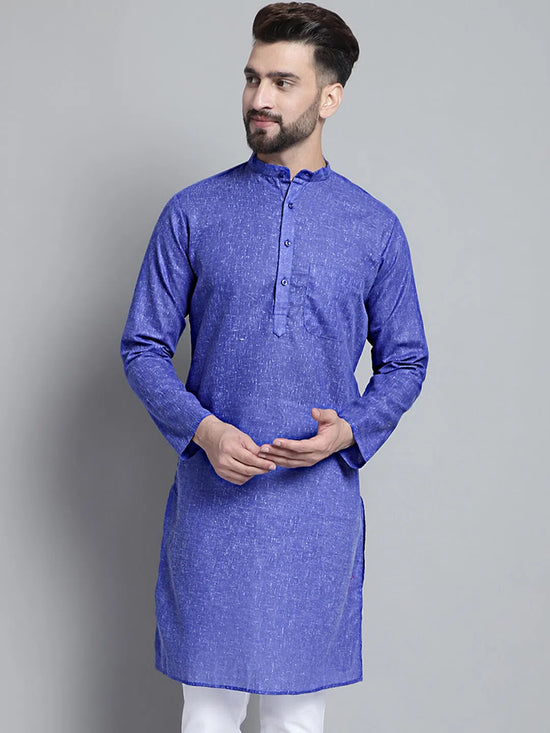 Men's Solid Pure Cotton Kurtas-KO-697Blue