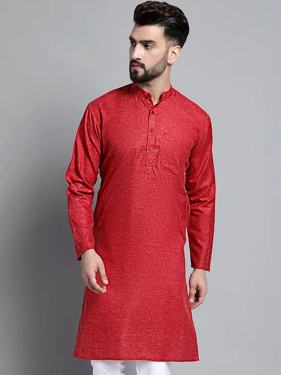 Men's Solid Pure Cotton Kurtas-KO-697Maroon