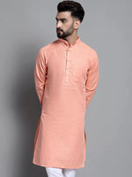 Men's Solid Pure Cotton Kurtas-KO-697Peach