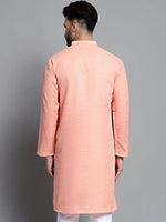 Men's Solid Pure Cotton Kurtas-KO-697Peach