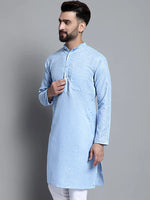 Men's Solid Pure Cotton Kurtas-KO-697Sky