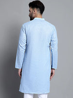 Men's Solid Pure Cotton Kurtas-KO-697Sky